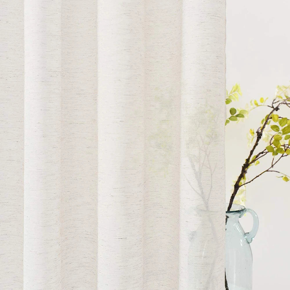 BEIGE LINEN SHEER CURTAINS - Natural Flax Weave, Custom Sizes - Soft Windows