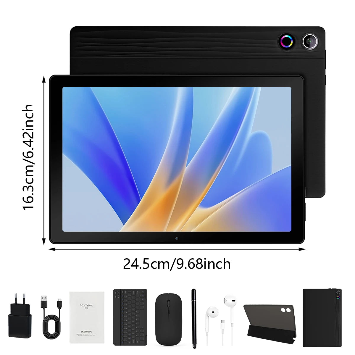 Android14 Tablet 10 Inch 12GB RAM 64GB ROM Expandable 1TB WIFI6 WidevineL1 GMS 5000mAh Stylus Keyboard Mouse Headphones Case Set