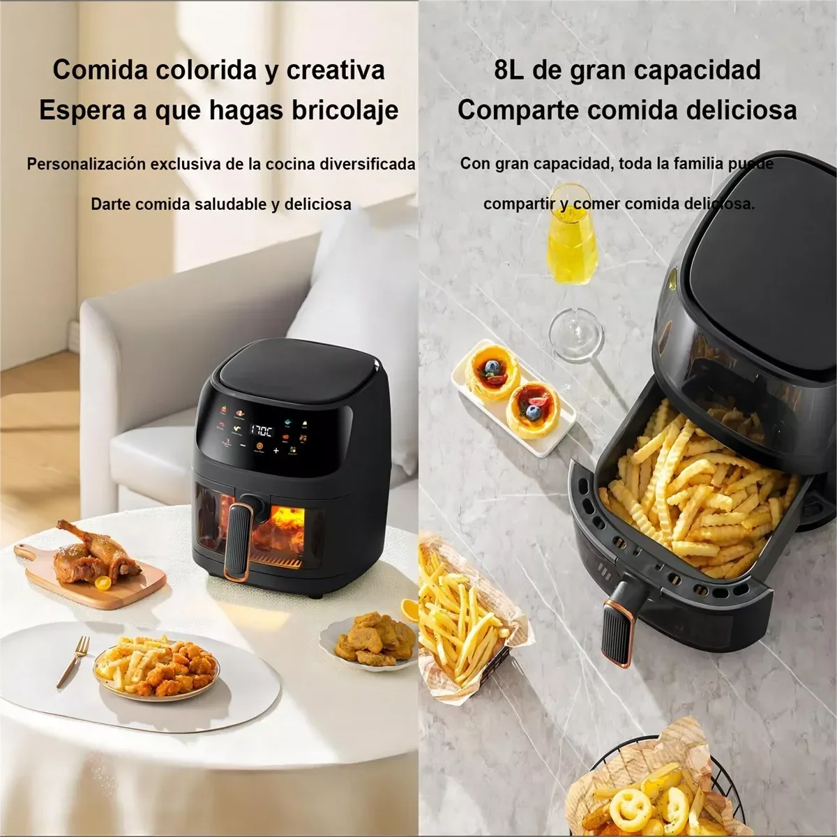 8L Air Fryer 2400W – Visible Window 8 Menus 360° Heating