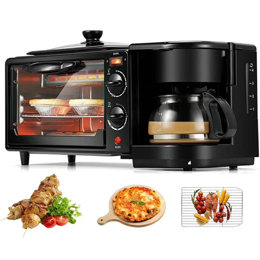 3-in-1 Breakfast Machine – 9L Oven Coffee Maker Grill Pan