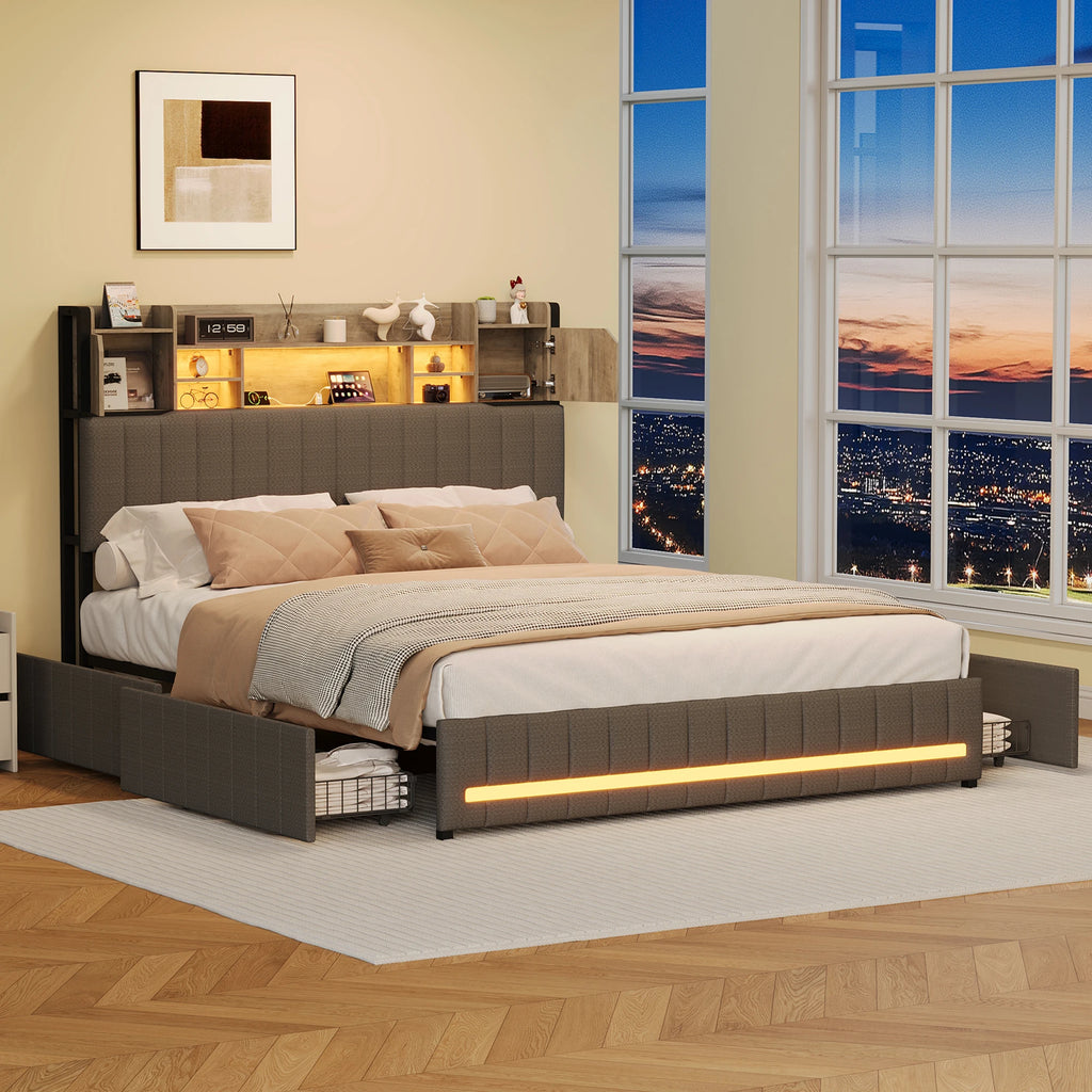 Platform Bed 140x200 – Storage Headboard & 4 Drawers