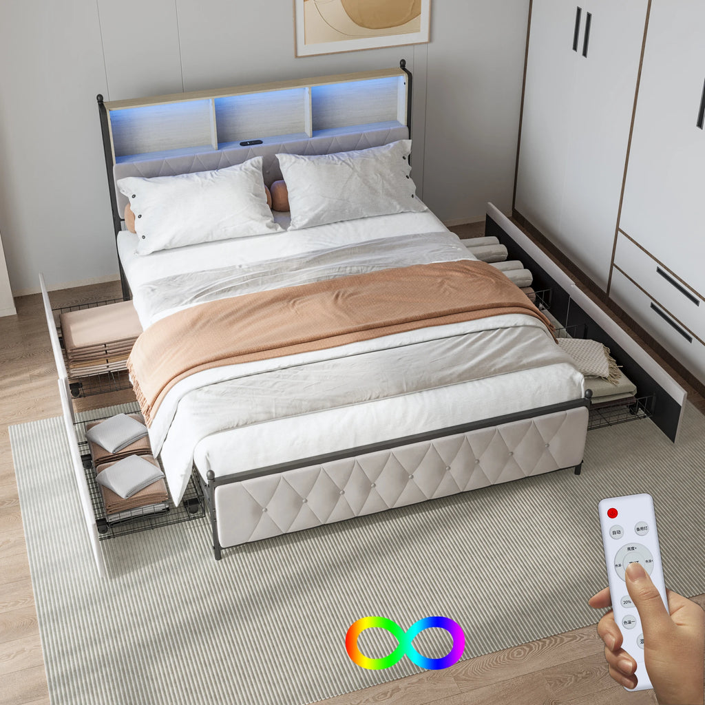 Double Bed 180x200 – 4 Drawers & Storage Headboard