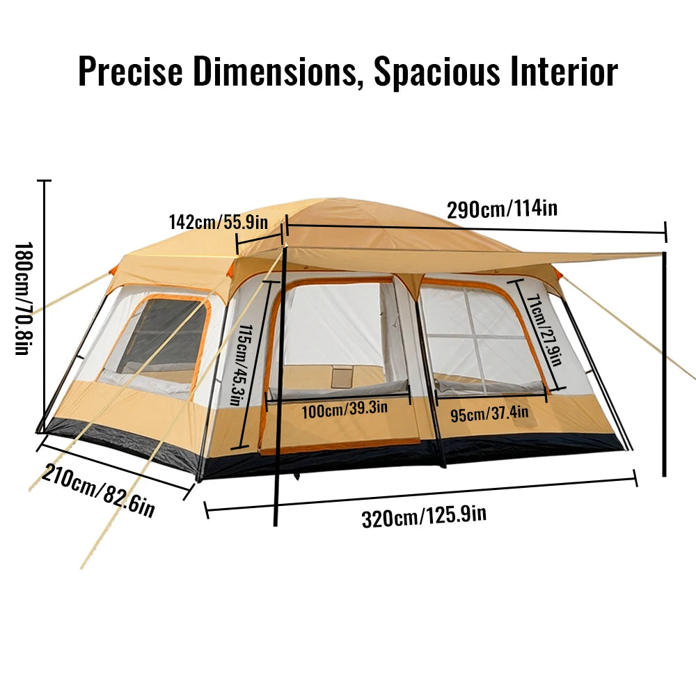 Outdoor Camping Tent 4-6 Person Double Layer 2 Room Waterproof Windproof