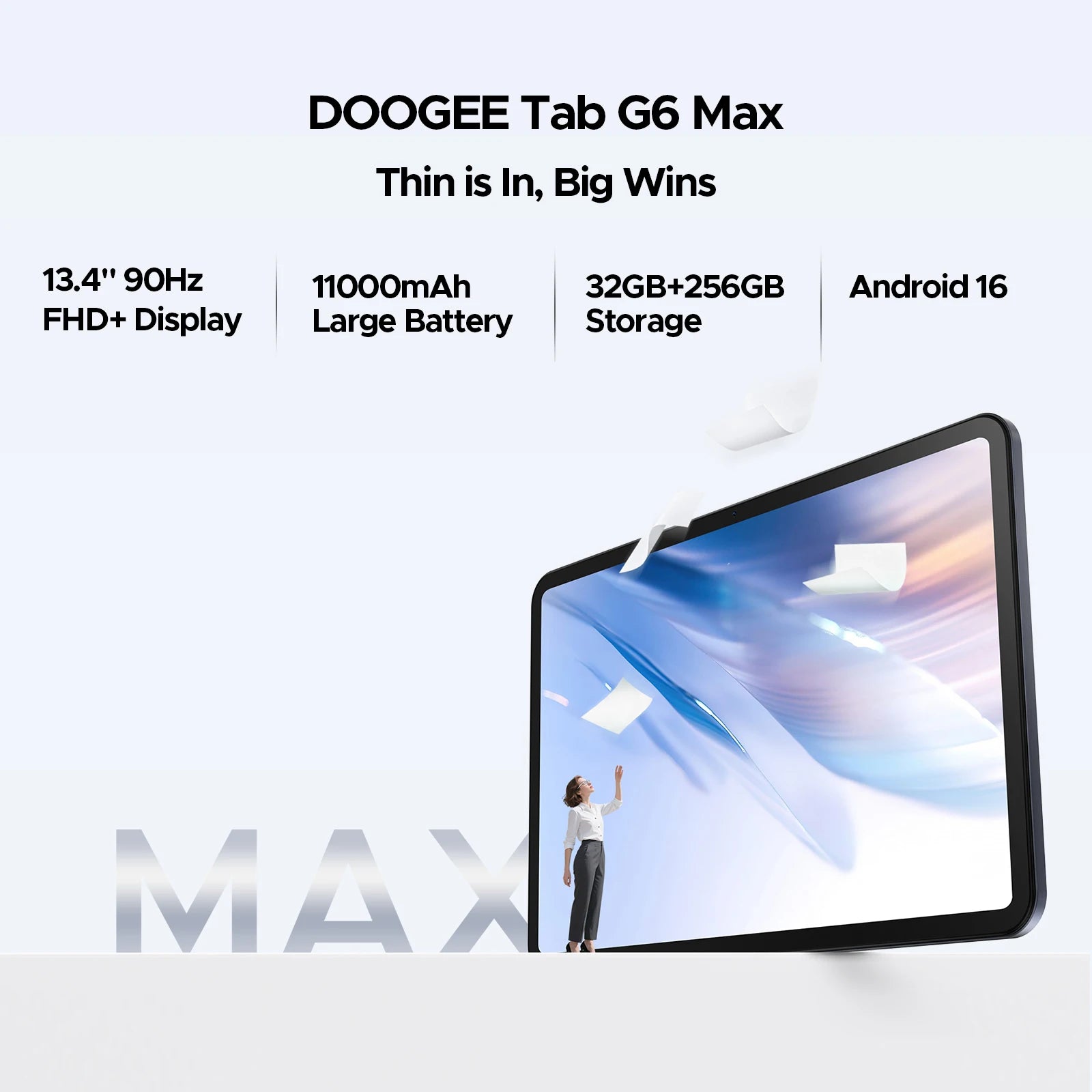 DOOGEE TAB G6 MAX Android 16 Tablets 13.4 inch FHD+ Tablet 11000mAh 32GB RAM + 256GB ROM/2TB 90Hz IPS Screen Android Tablets