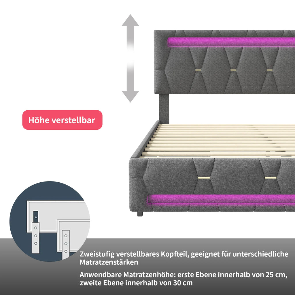FEEOHOME BED - Upholstered Storage Bed with LED - Sleep Like You Mean It