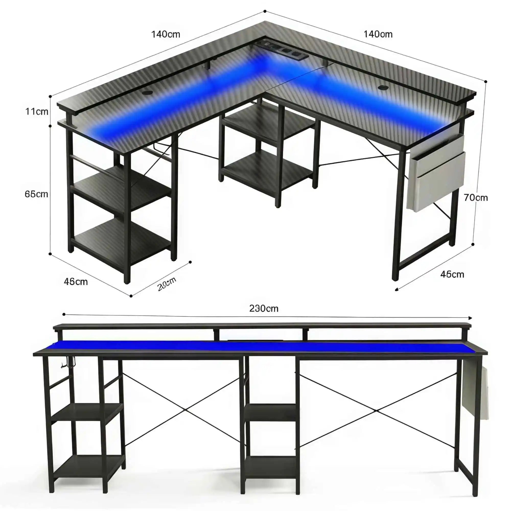 RGB COMMAND - L-Shaped Gaming Desk with LED & 3 Sockets - 60,000 Colors. Zero Excuses.