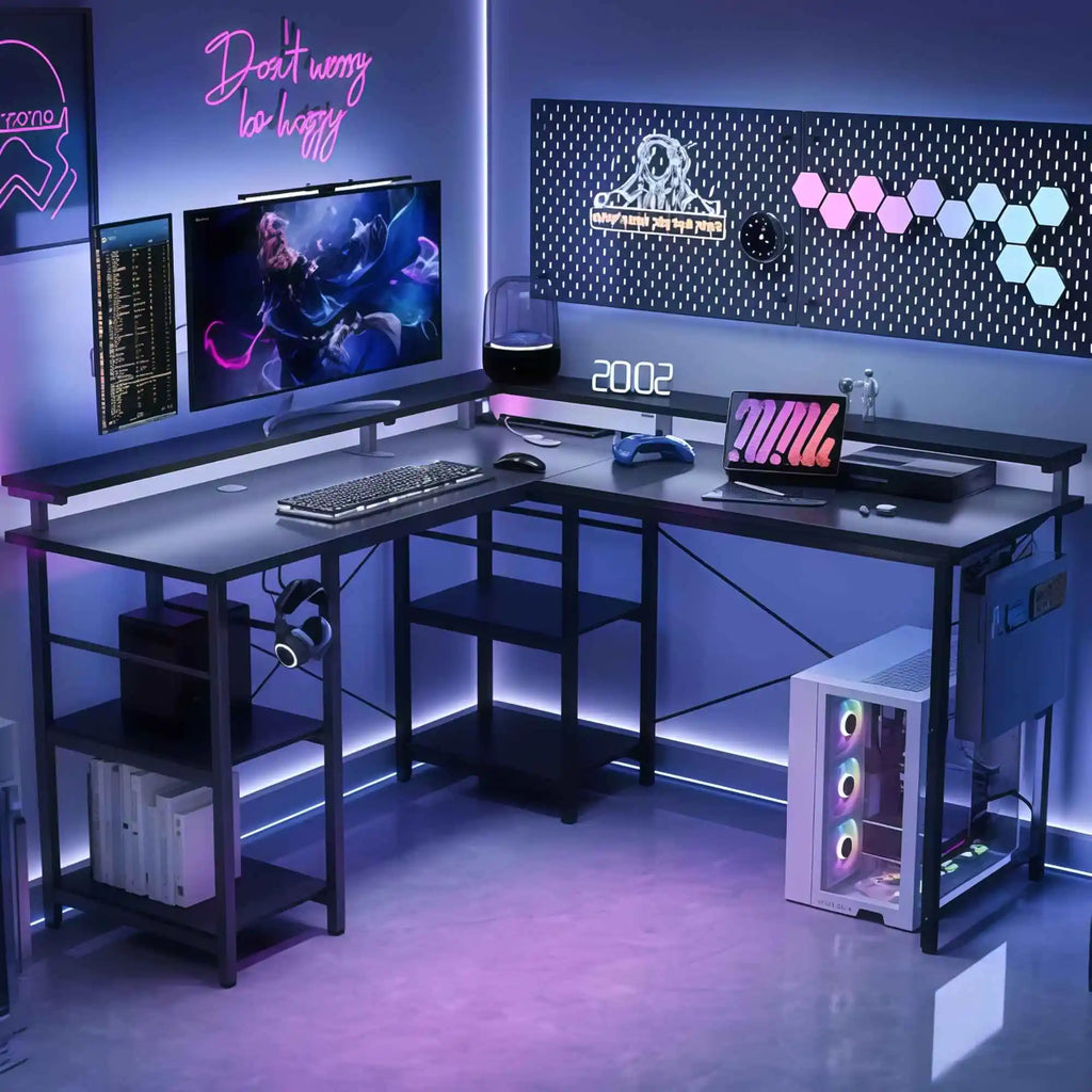 RGB COMMAND - L-Shaped Gaming Desk with LED & 3 Sockets - 60,000 Colors. Zero Excuses.