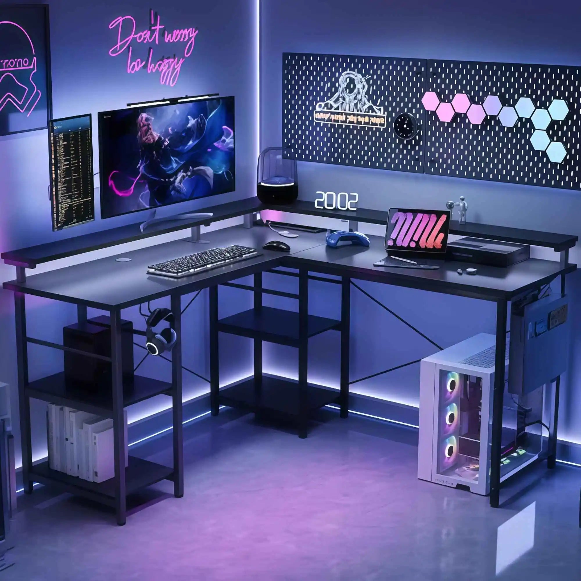 RGB COMMAND - L-Shaped Gaming Desk with LED & 3 Sockets - 60,000 Colors. Zero Excuses.
