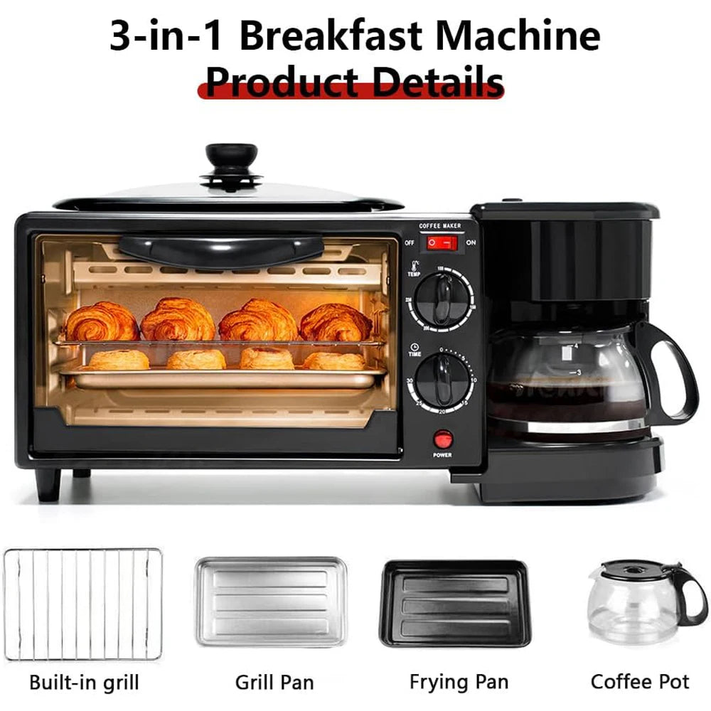 3-in-1 Breakfast Maker – 9L Oven Coffee Pot Grill Pan 220V