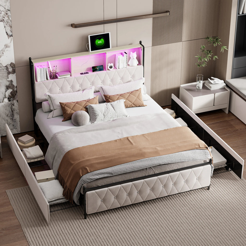 Double Bed 180x200 – 4 Drawers & Storage Headboard