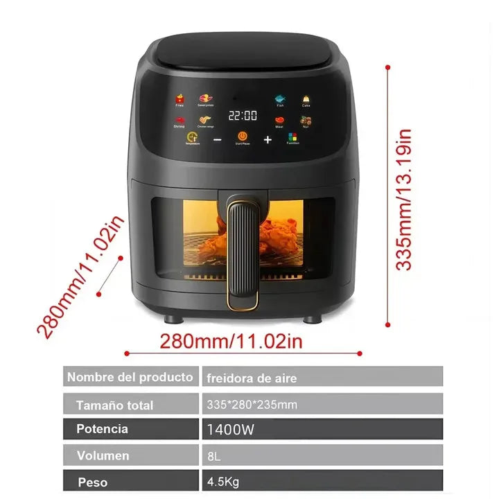 8L Air Fryer 2400W – Visible Window 8 Menus 360° Heating