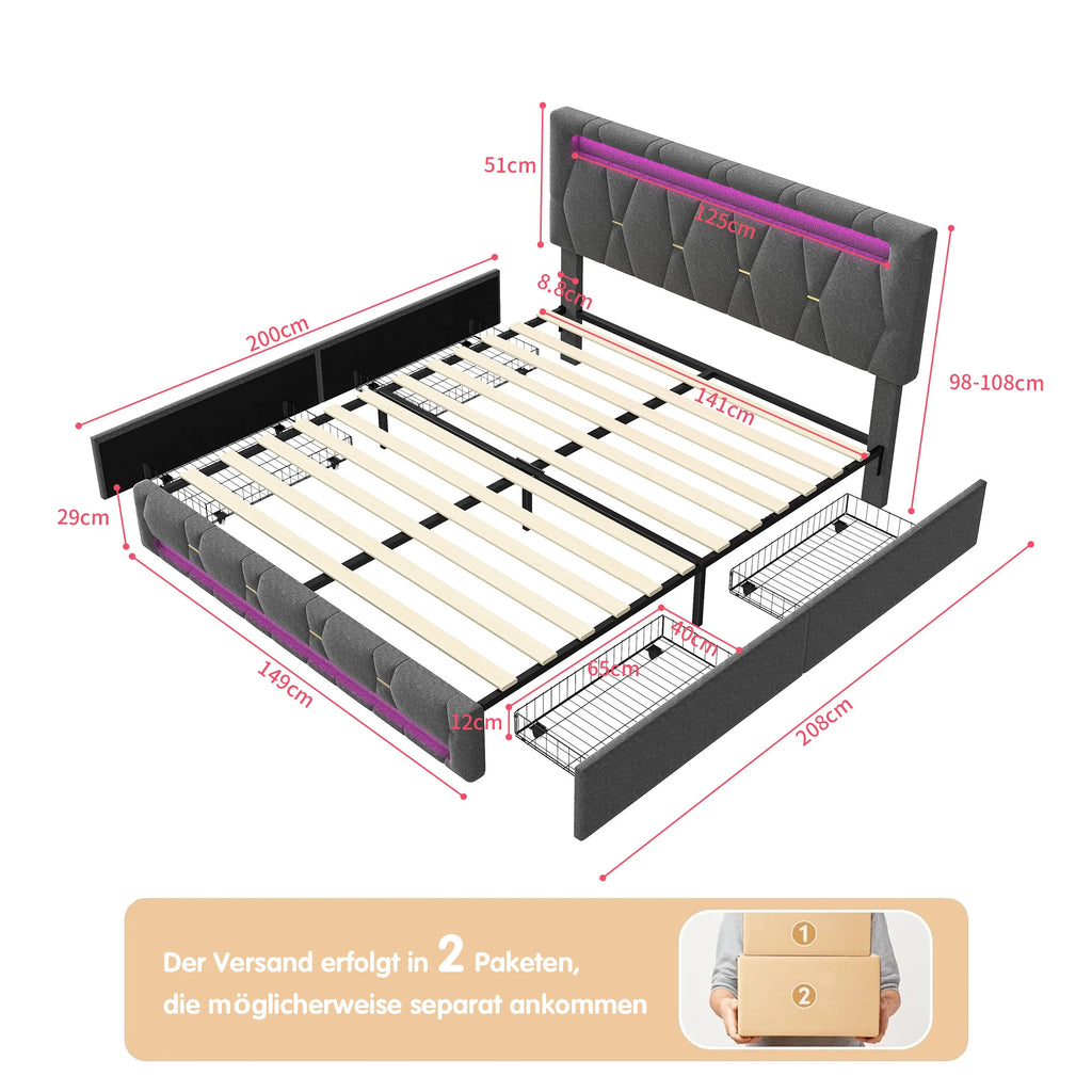 FEEOHOME BED - Upholstered Storage Bed with LED - Sleep Like You Mean It