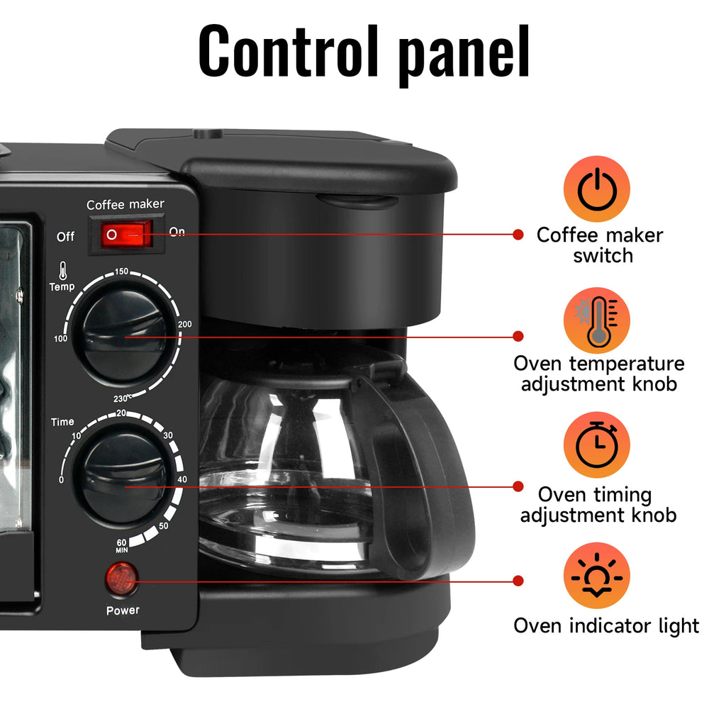 3-in-1 Breakfast Maker – 9L Oven Coffee Pot Grill Pan 220V