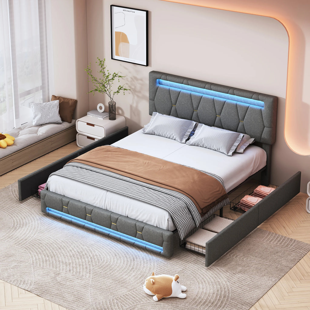 FEEOHOME BED - Upholstered Storage Bed with LED - Sleep Like You Mean It