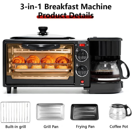 3-in-1 Breakfast Machine – 9L Oven Coffee Maker Grill Pan