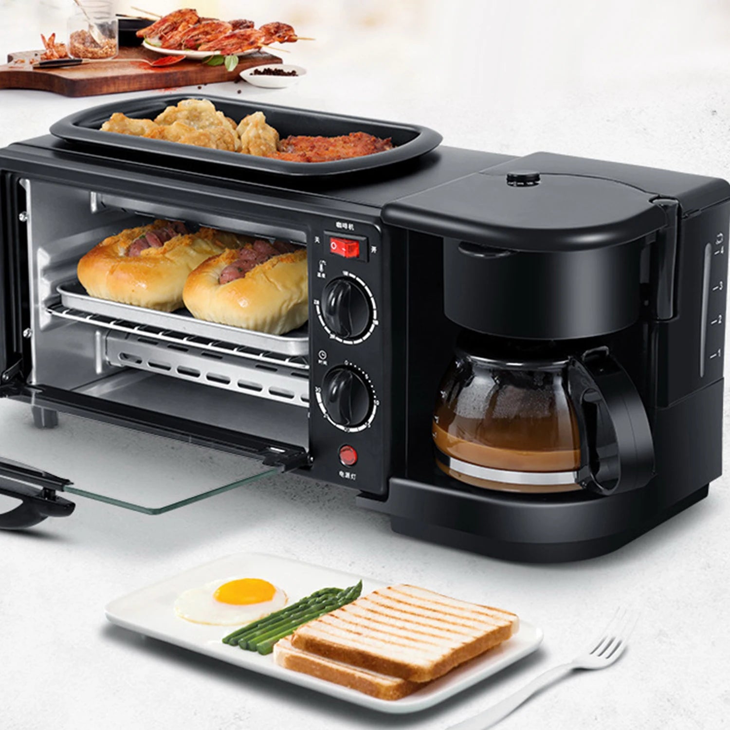 3-in-1 Breakfast Machine – 9L Oven Coffee Maker Grill Pan