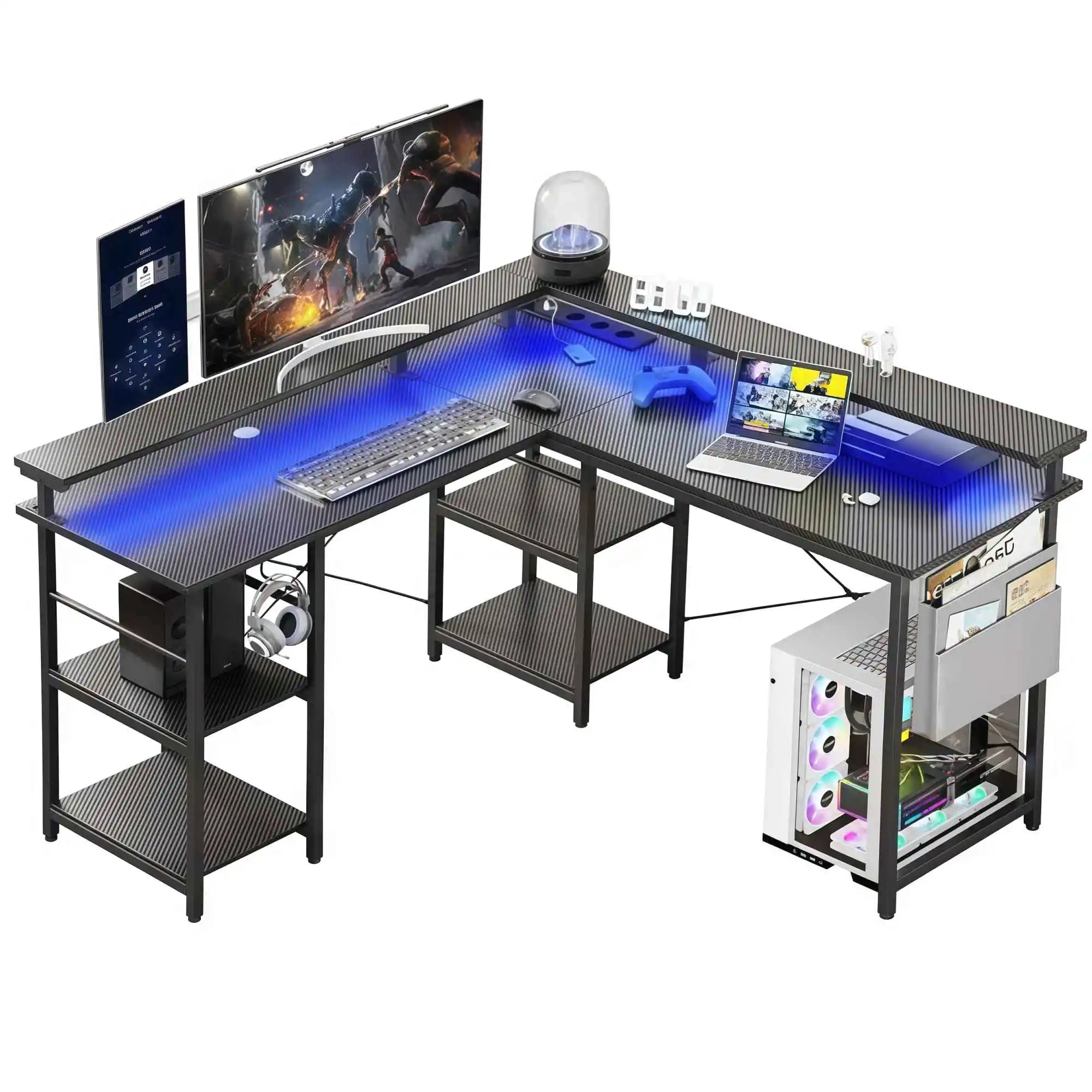 RGB COMMAND - L-Shaped Gaming Desk with LED & 3 Sockets - 60,000 Colors. Zero Excuses.