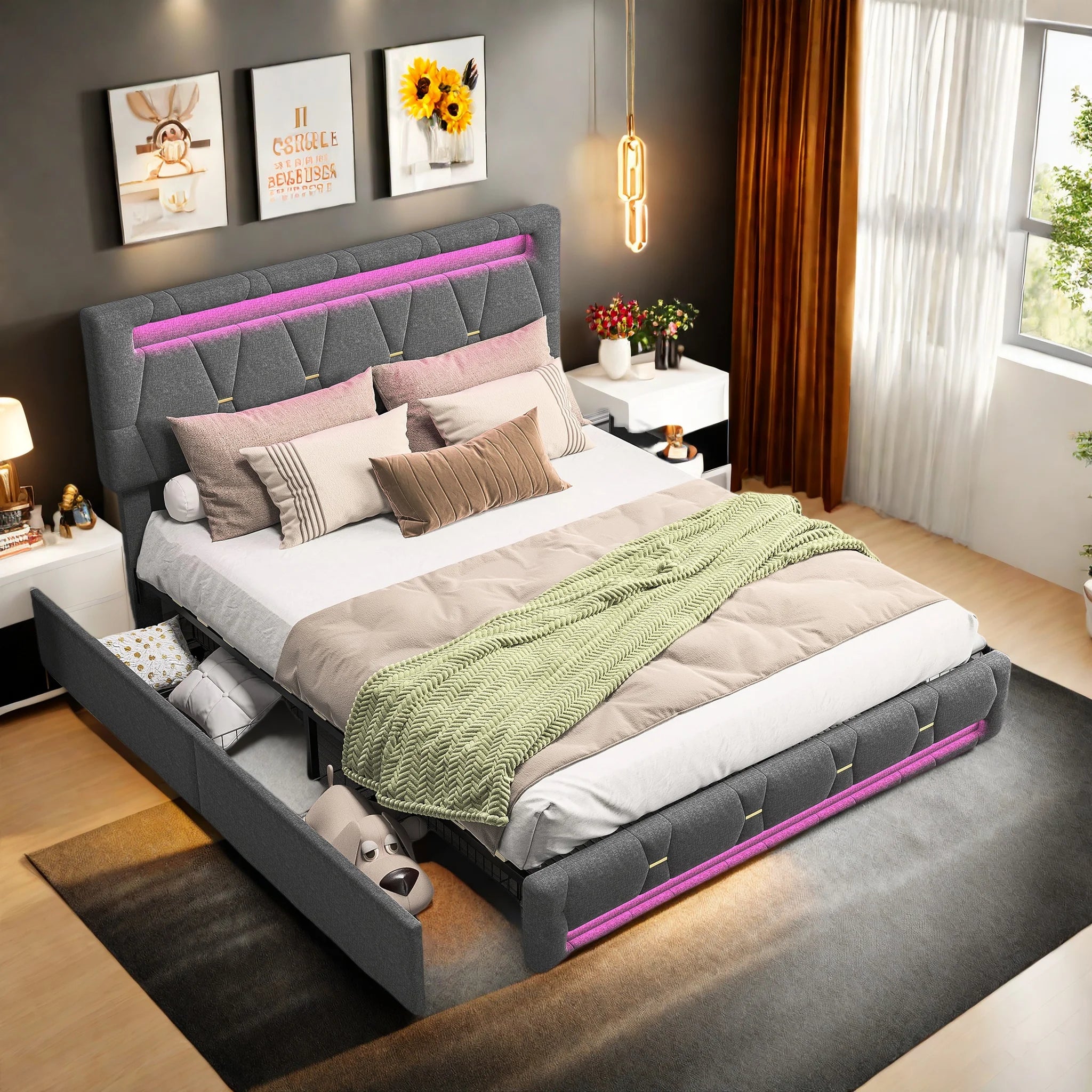 FEEOHOME BED - Upholstered Storage Bed with LED - Sleep Like You Mean It