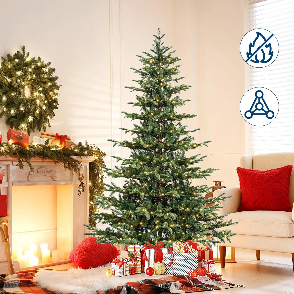 Quick-Assembly Pre-Lit Christmas Tree - 5 or 6 ft - Natural Glow