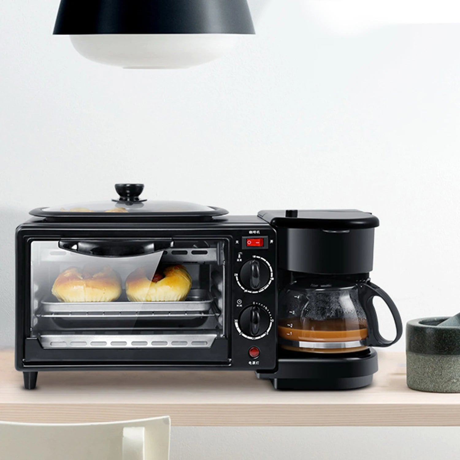 3-in-1 Breakfast Machine – 9L Oven Coffee Maker Grill Pan