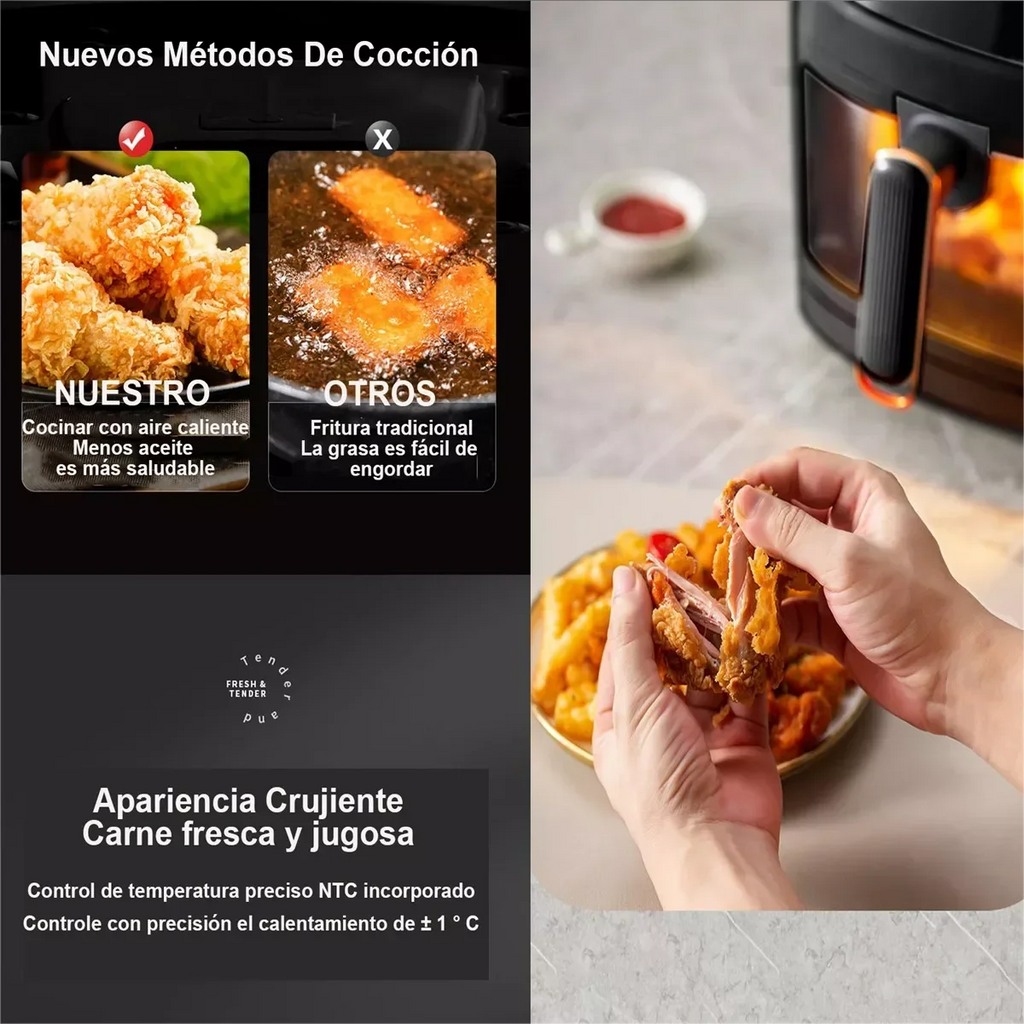 8L Air Fryer 2400W – Visible Window 8 Menus 360° Heating