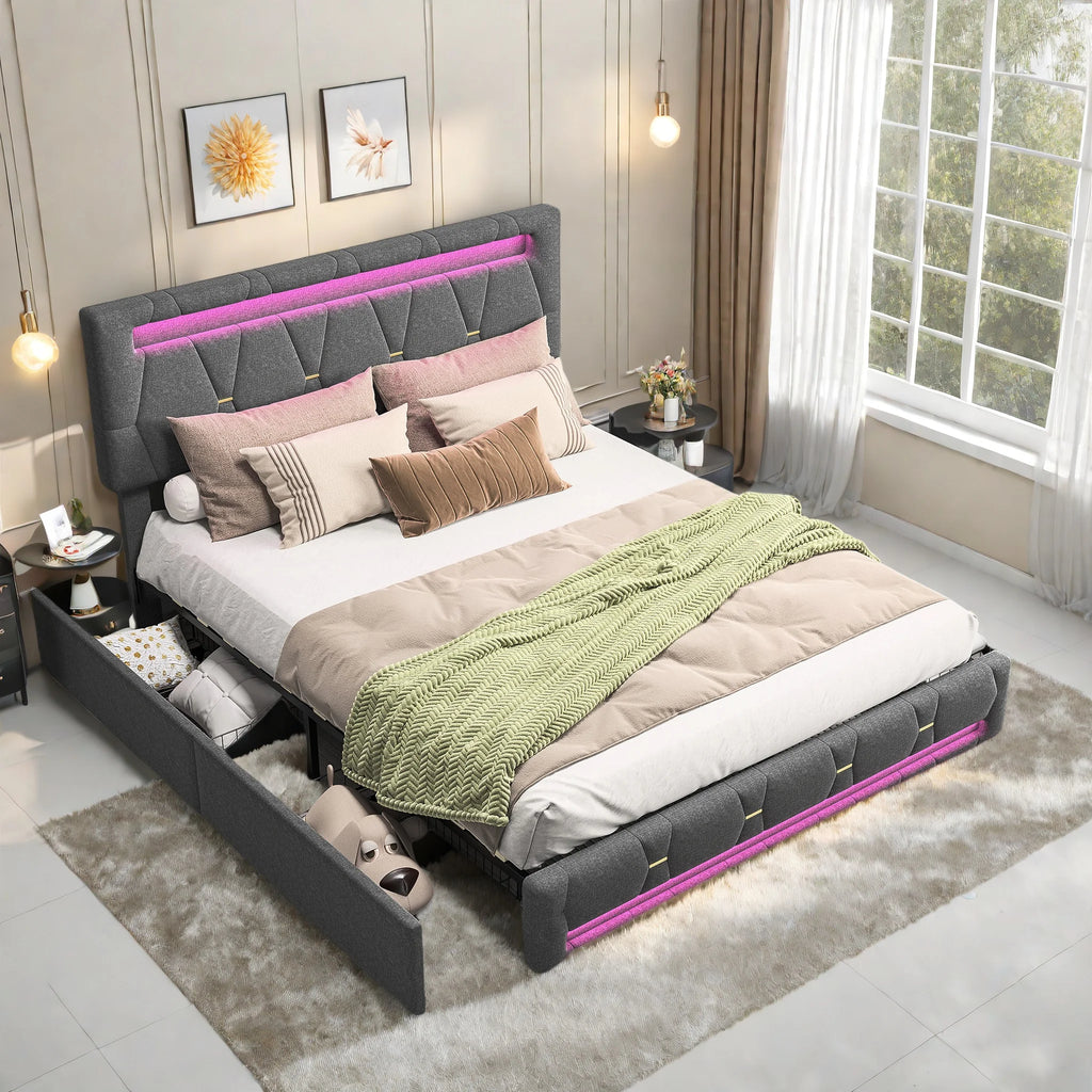 FEEOHOME BED - Upholstered Storage Bed with LED - Sleep Like You Mean It