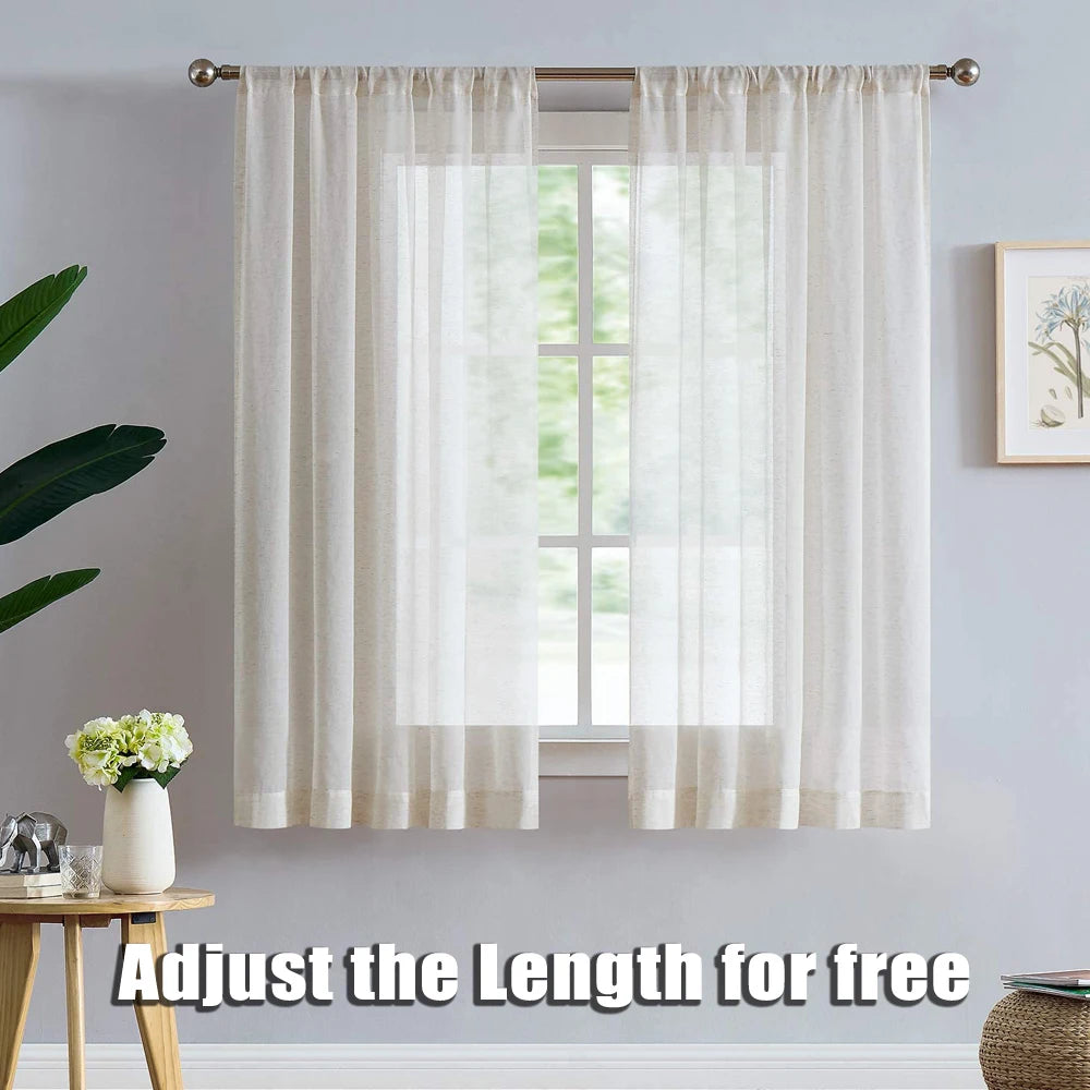 BEIGE LINEN SHEER CURTAINS - Natural Flax Weave, Custom Sizes - Soft Windows