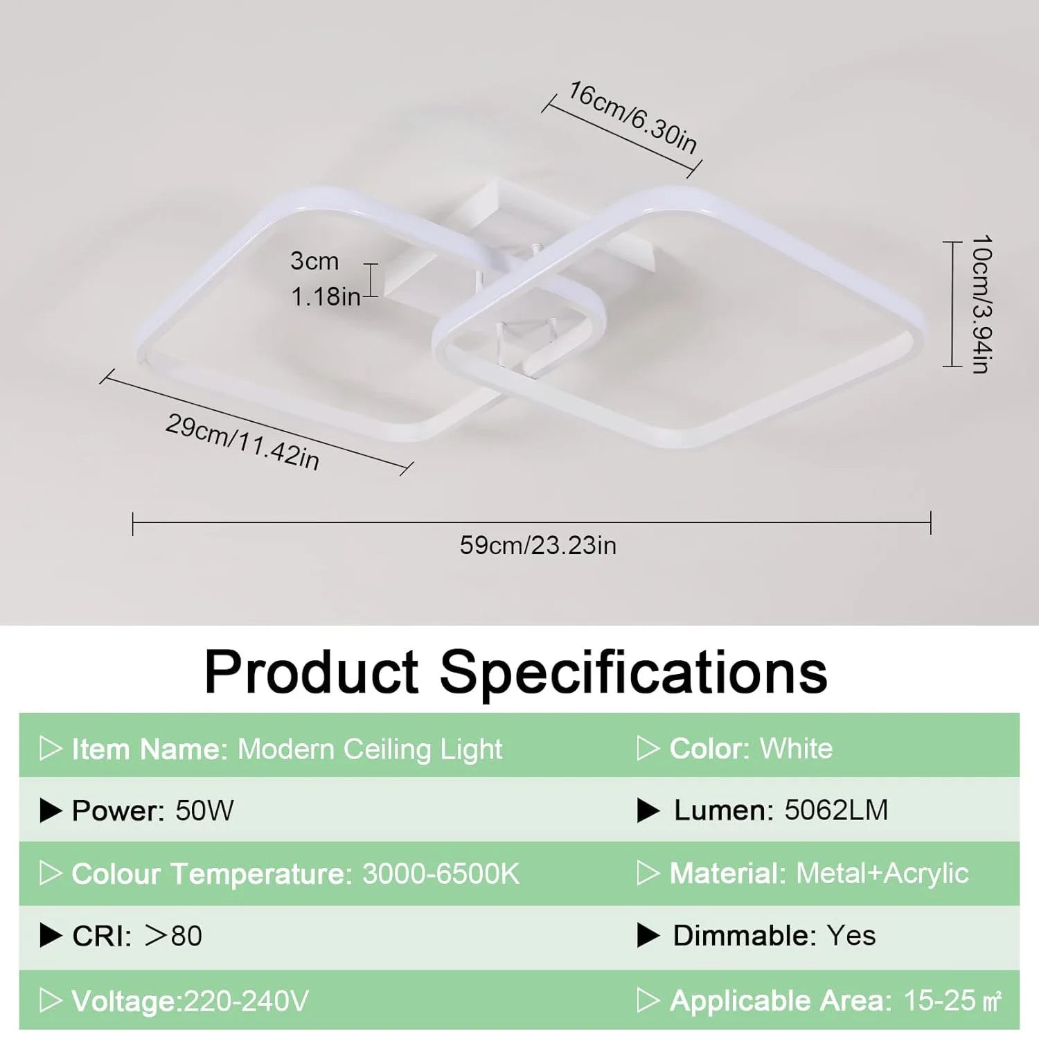 LED Square Ceiling Light – Dimmable, RC, 40W/50W