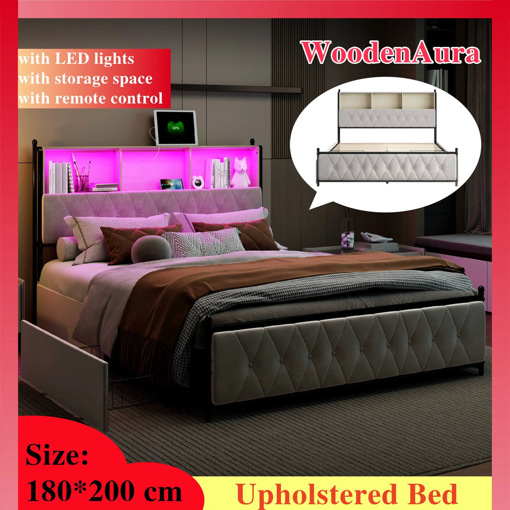 Double Bed 180x200 – 4 Drawers & Storage Headboard