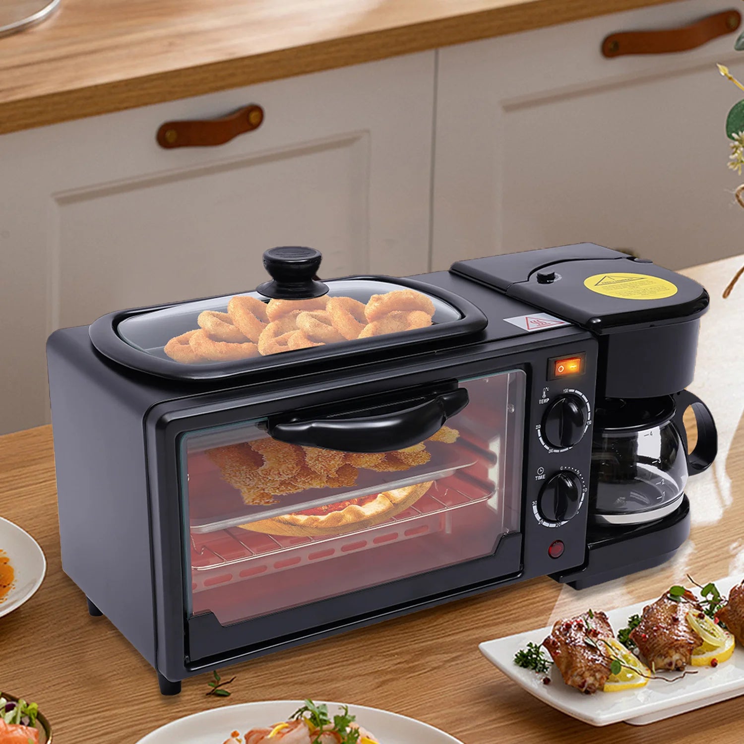 3-in-1 Breakfast Machine – 9L Oven Coffee Maker Grill Pan