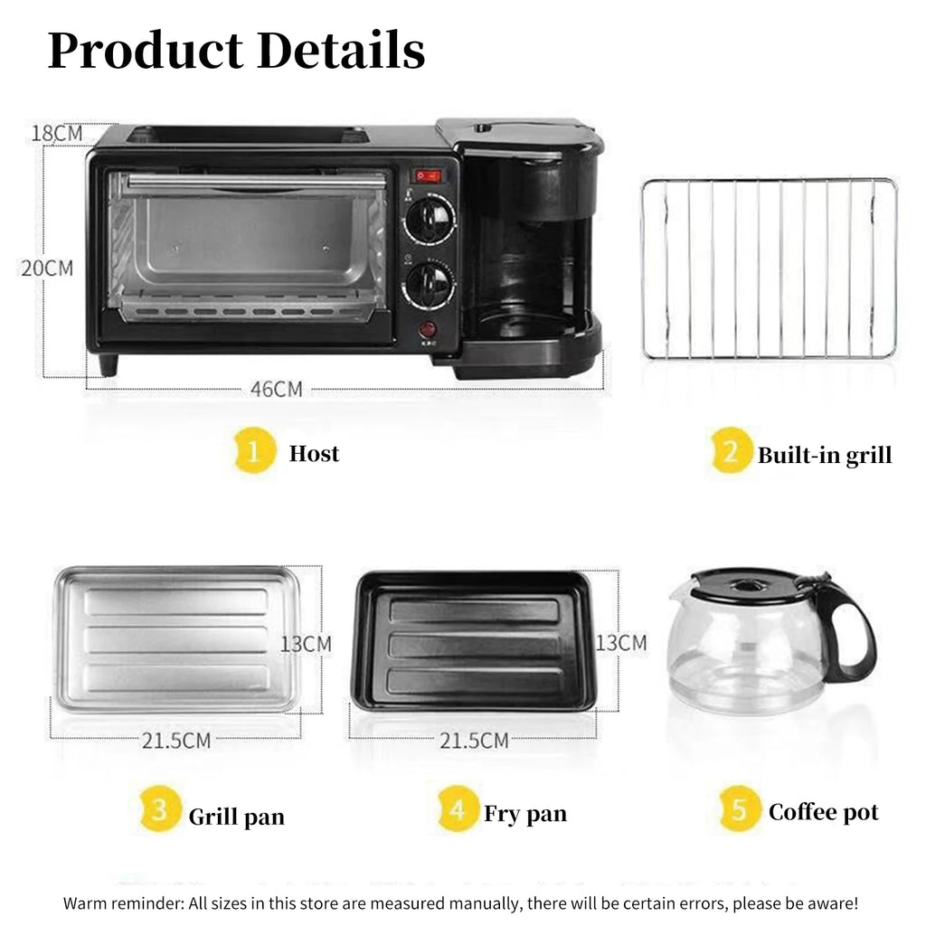 3-in-1 Breakfast Machine – 9L Oven Coffee Maker Grill Pan