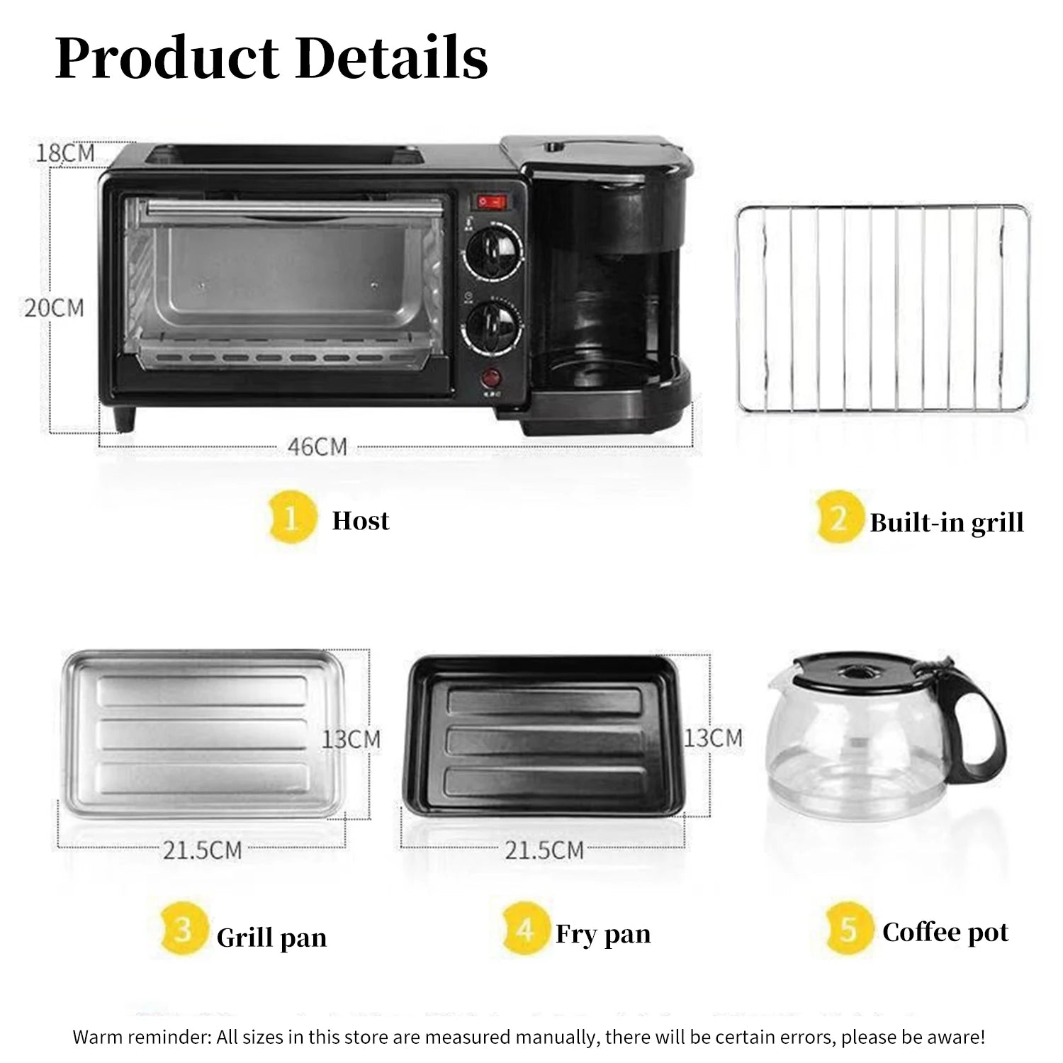 3-in-1 Breakfast Machine – 9L Oven Coffee Maker Grill Pan