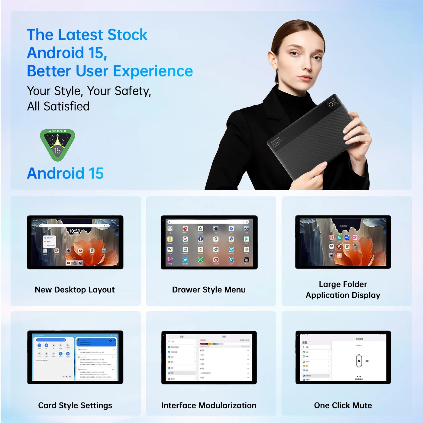 URAO Tablet 10.1 Inch Android 15 Octa-Core 20GB RAM 64GB ROM 1280x800 IPS Tablets PC WiFi 6 Bluetooth 5.3 Widevine L1 Keyboard Set