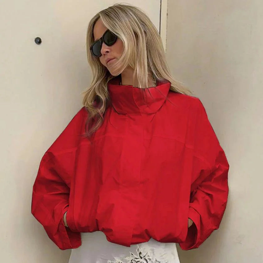 RED SIGNAL - Streetwear Stand Collar Zip Jacket - Women's Outerwear
