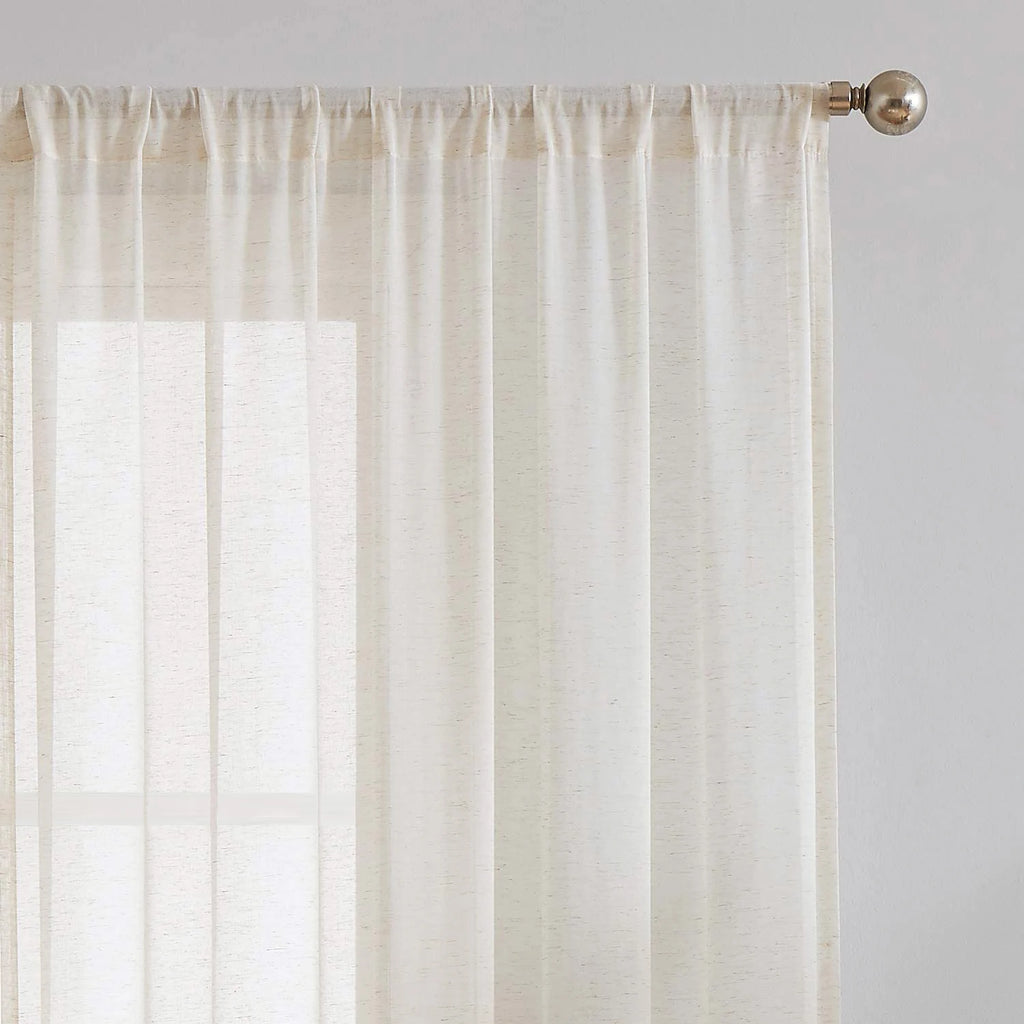 BEIGE LINEN SHEER CURTAINS - Natural Flax Weave, Custom Sizes - Soft Windows