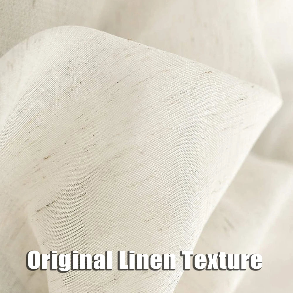 BEIGE LINEN SHEER CURTAINS - Natural Flax Weave, Custom Sizes - Soft Windows