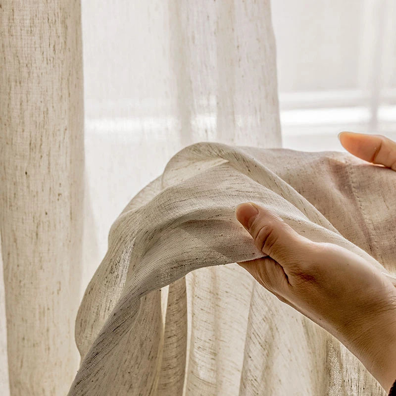 Linen Look Sheer Curtains For Living Room Bedroom Beige Tulle Curtains For Kitchen Window Blinds French Style Voile Solid Drapes
