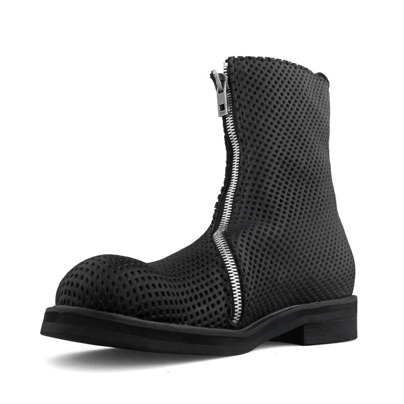 HOLLOW CRAFT - Men's Genuine Leather Mid-Calf Boots - Harajuku Zip, Breathable, EU 35–46
