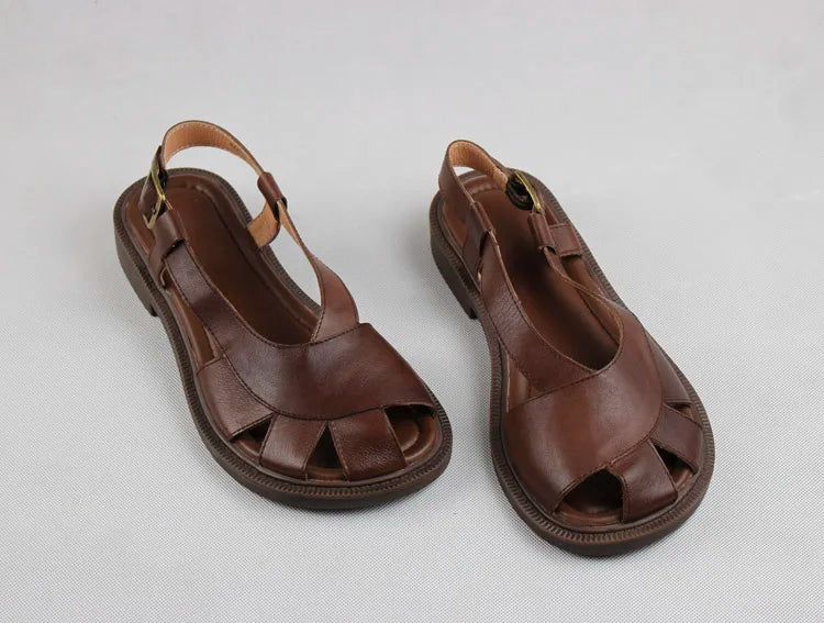 Careaymade-Genuine Leather wide toe big size sandals women's shoes original Handmade single breathable soft sole casual sandals