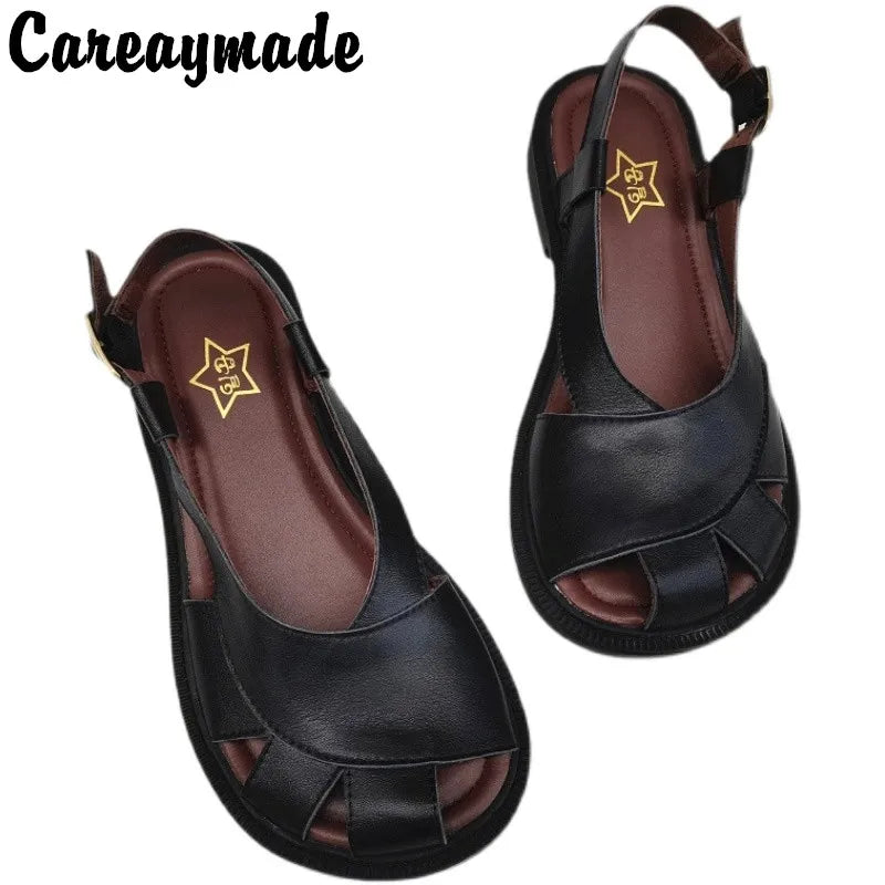Careaymade-Genuine Leather wide toe big size sandals women's shoes original Handmade single breathable soft sole casual sandals