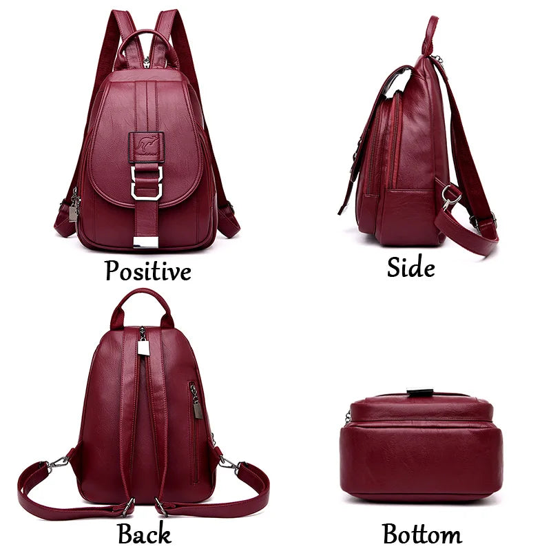 Women Leather Backpack Wine Red Kangaroo Fashion Backpack