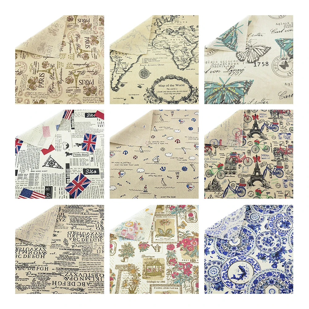 PRINTED CANVAS LINEN FABRIC - Cotton Linen Blend by the Yard - Bold Patterns for DIY