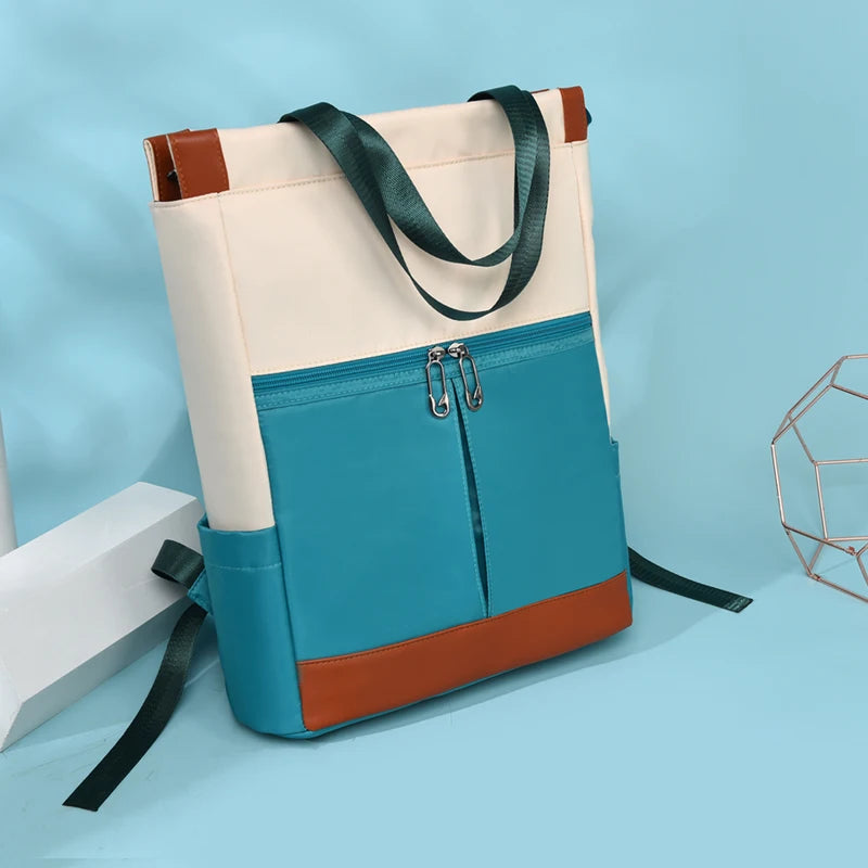 Color Block Oxford Tote Backpack