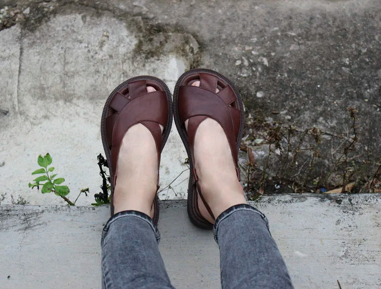 Careaymade-Genuine Leather wide toe big size sandals women's shoes original Handmade single breathable soft sole casual sandals