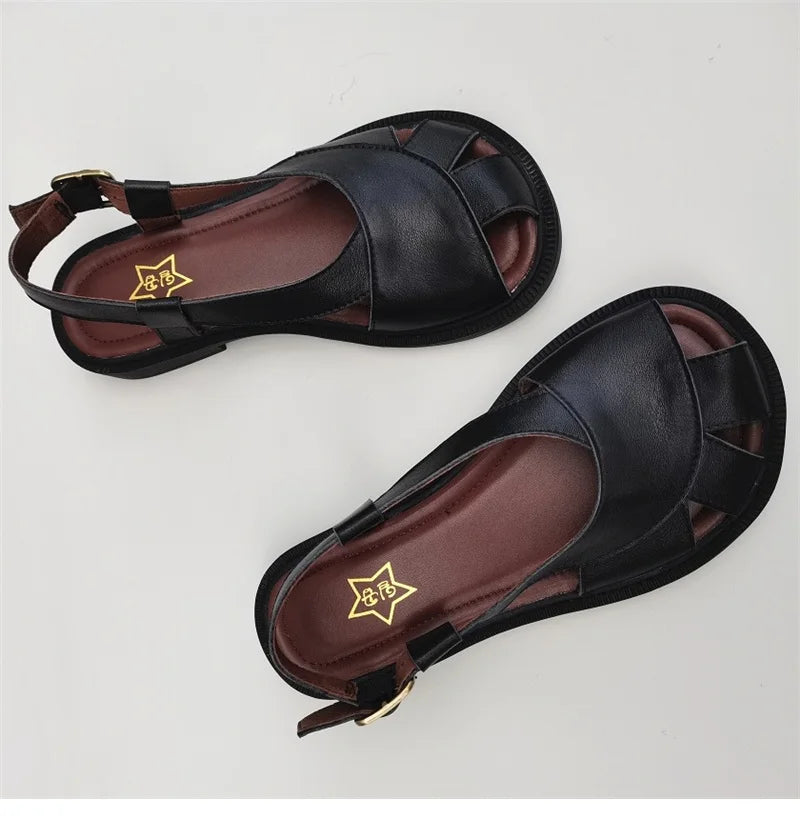 Careaymade-Genuine Leather wide toe big size sandals women's shoes original Handmade single breathable soft sole casual sandals