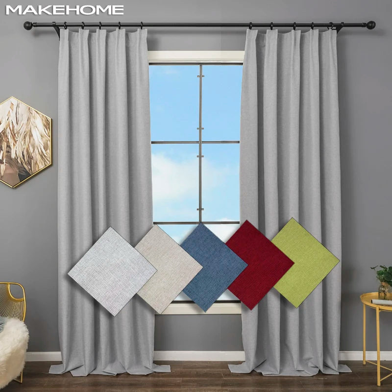 Custom Size 100% Blackout Linen Curtains for Living Room Bedroom Waterproof Thermal Insulated Fabric Modern Curtains