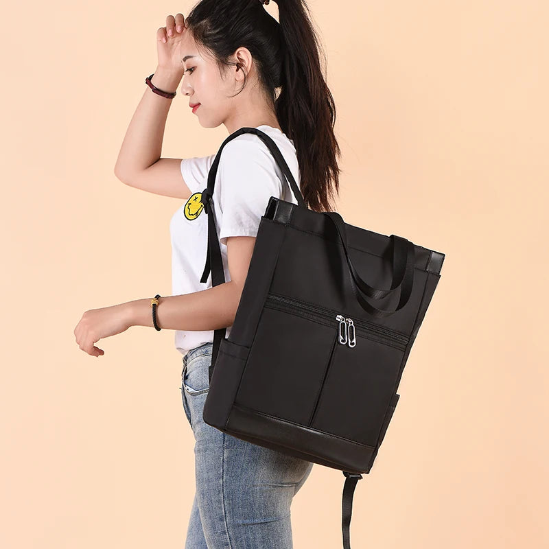 Color Block Oxford Tote Backpack