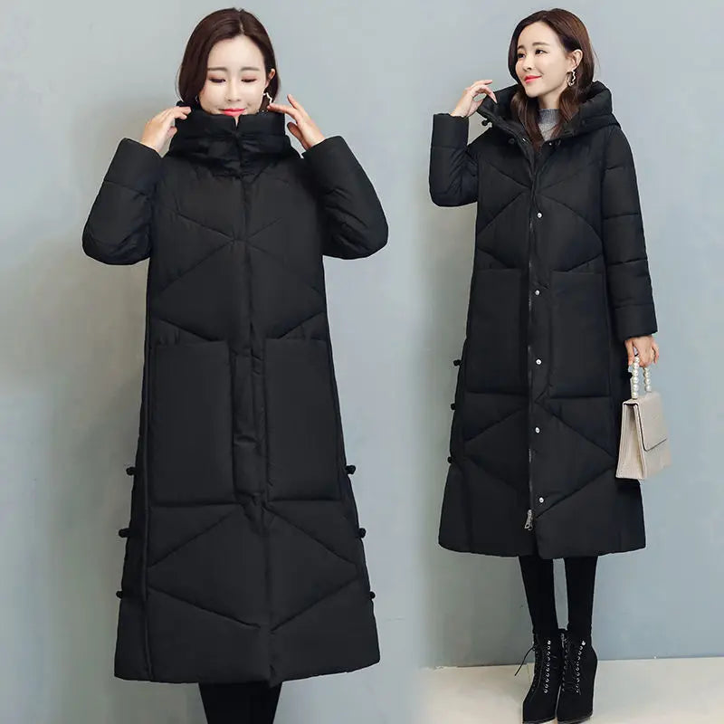 Long Hooded Snow Parka – Thick Padded Windproof Coat