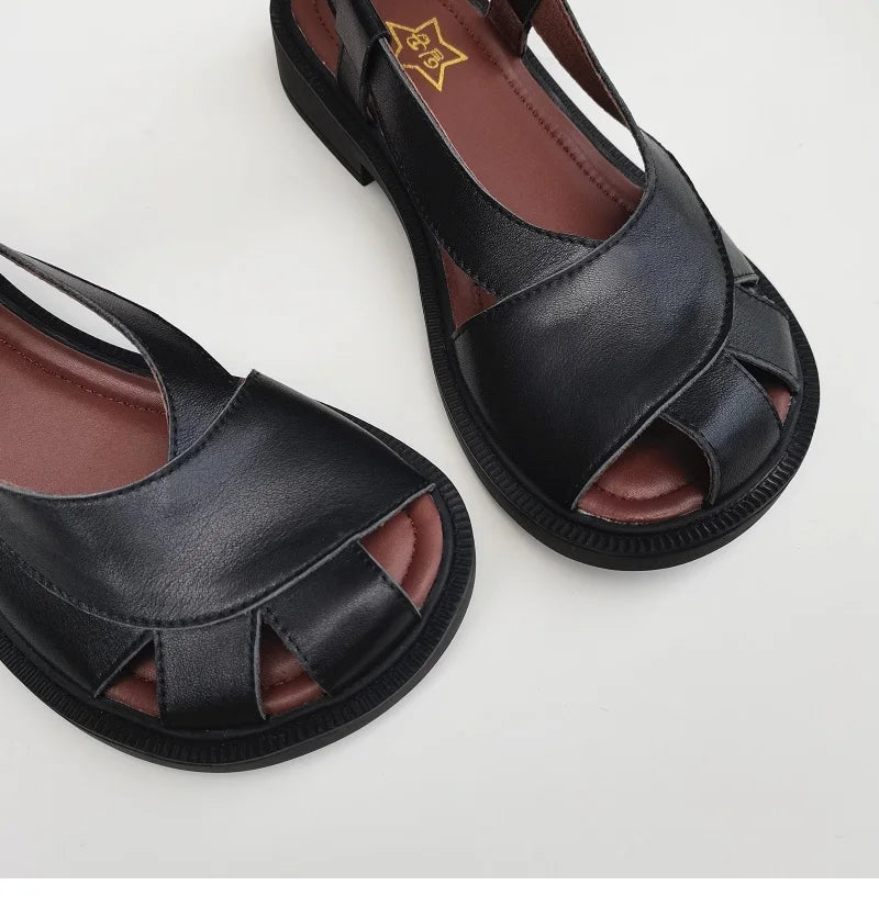 Careaymade-Genuine Leather wide toe big size sandals women's shoes original Handmade single breathable soft sole casual sandals
