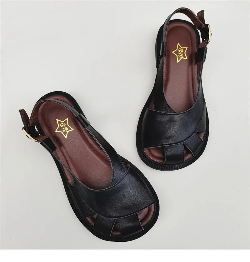 Careaymade-Genuine Leather wide toe big size sandals women's shoes original Handmade single breathable soft sole casual sandals